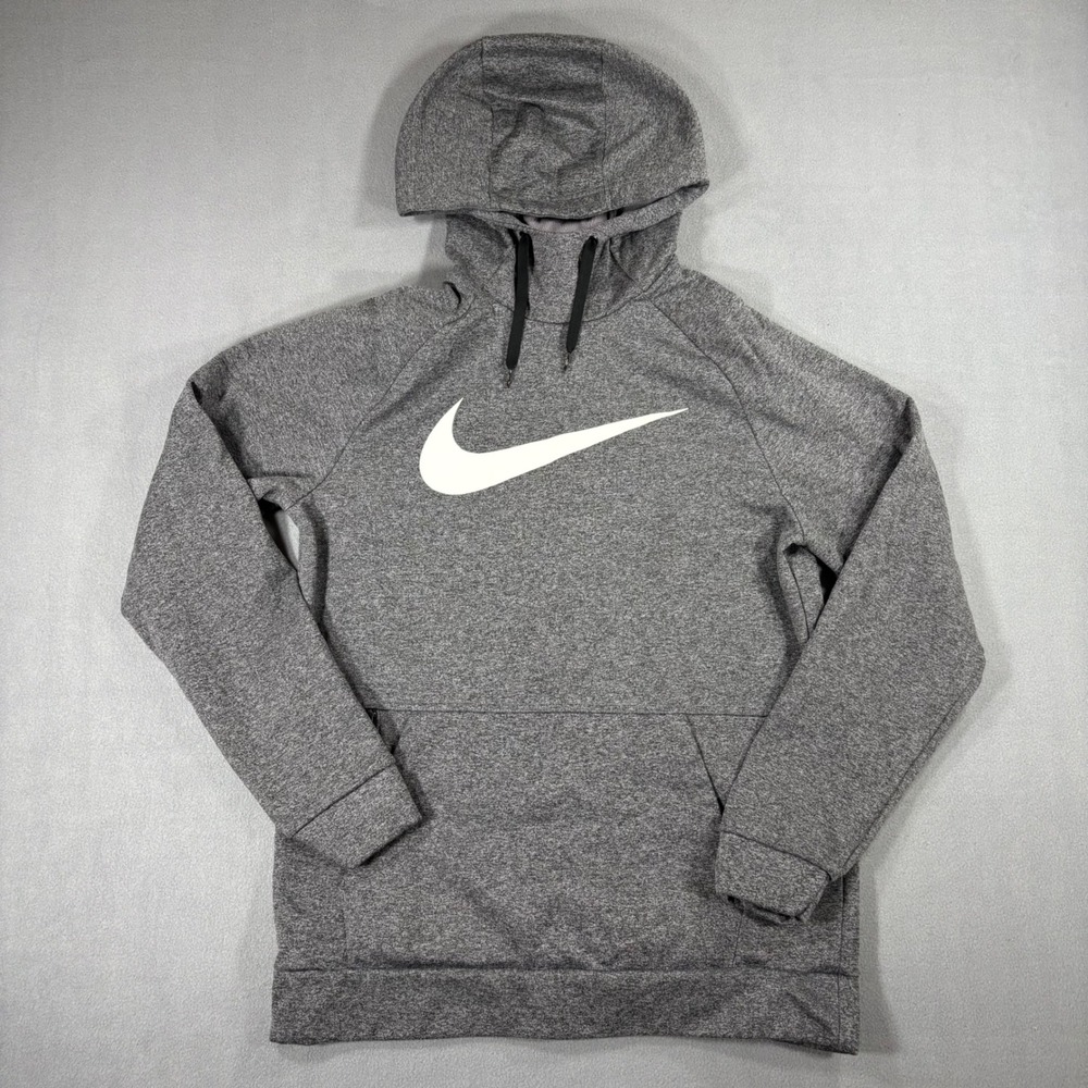 Nike Hoodie Men M Grey Excellent Dri-FIT Pullover Training Swoosh CU6238-071